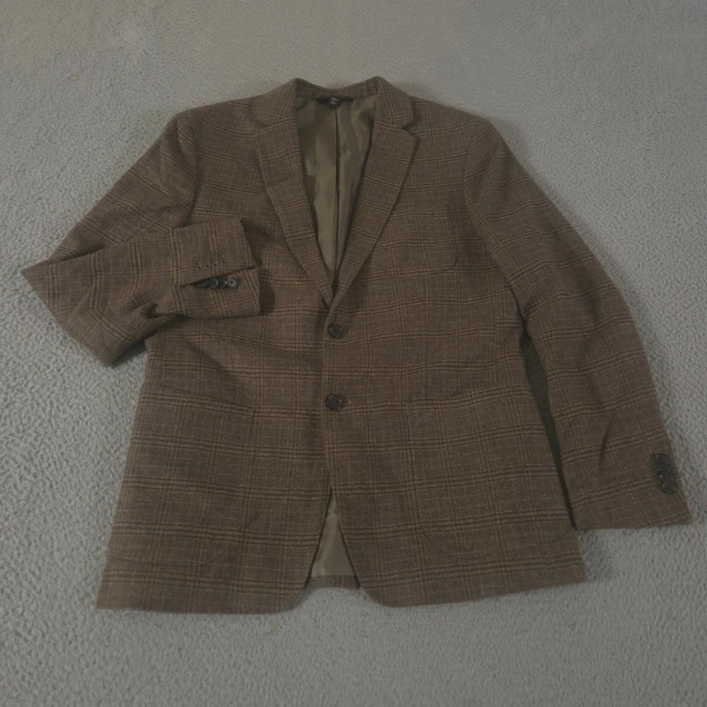 Banana Republic Blazer Mens 42R Brown Slim Italian Cotton Plaid Surgeons Cuff